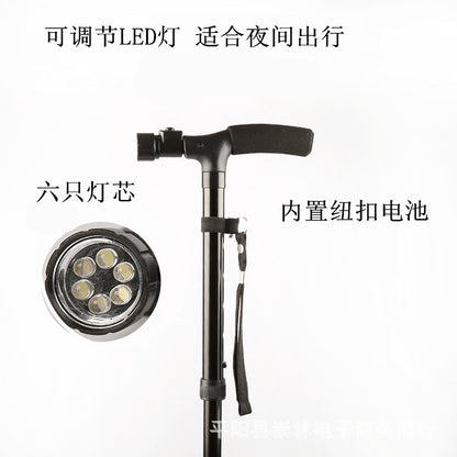 Spot folding aluminum four-legged folding multi-function led lights old man cane elderly cane trekking pole