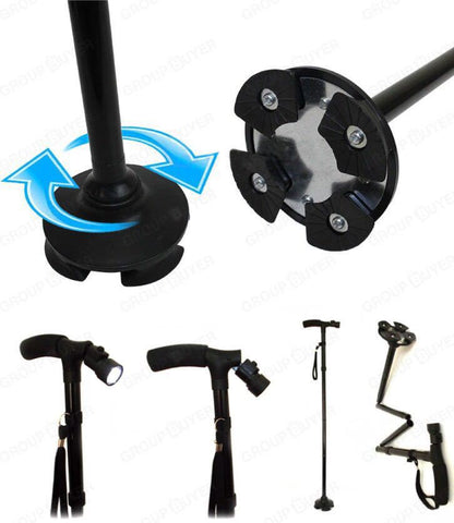 Spot folding aluminum four-legged folding multi-function led lights old man cane elderly cane trekking pole