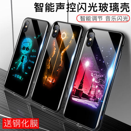 Light-emitting mobile phone shell voice-activated flash shell new luminous glass all-inclusive shatter-resistant sets of personality network red vibrato